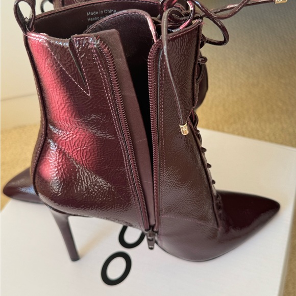 vinyl ankle boots with lace,burgundy. - Picture 2 of 4